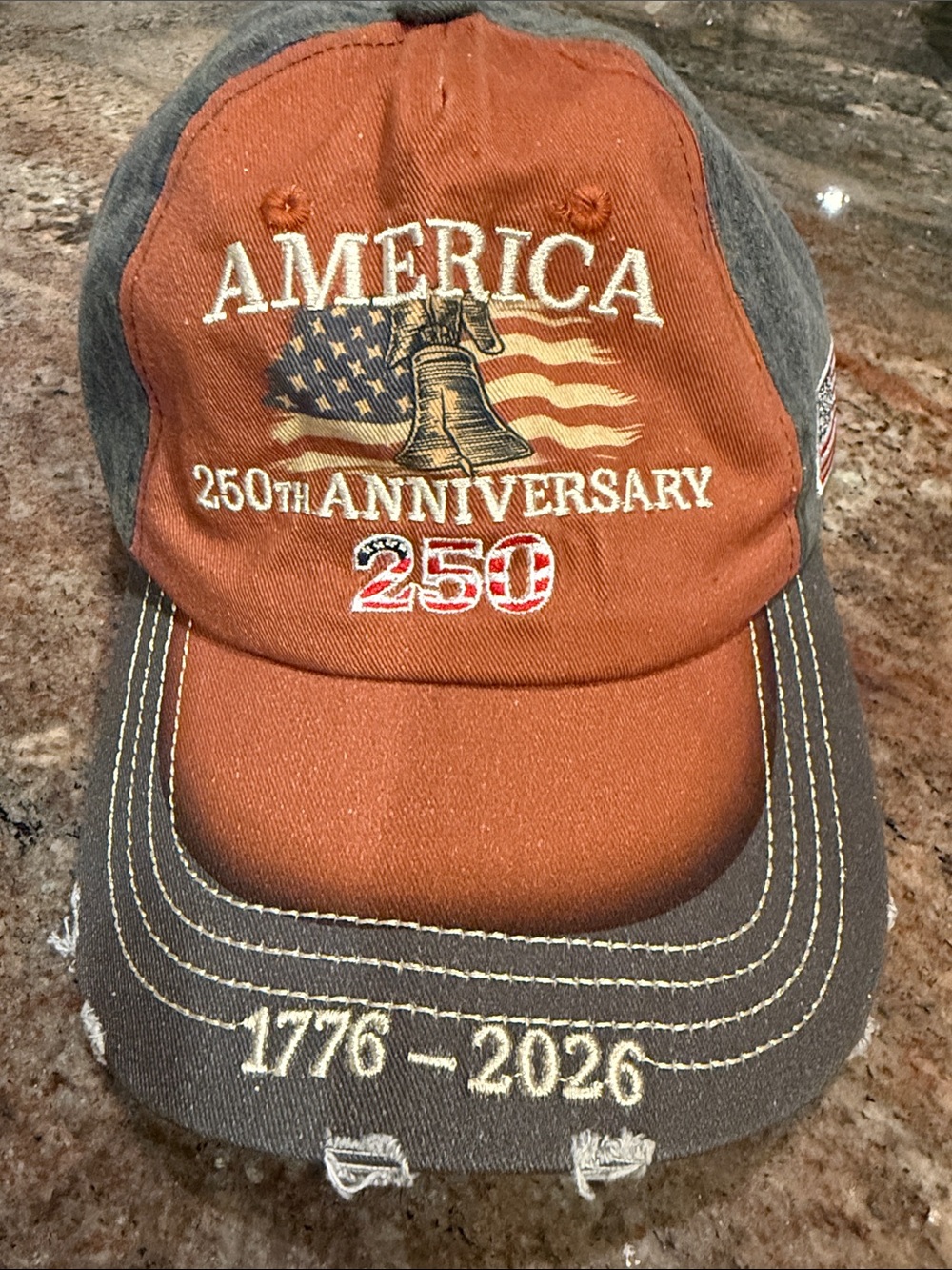 America 250th Anniversary Embroidered Baseball Cap - Rust and Gray